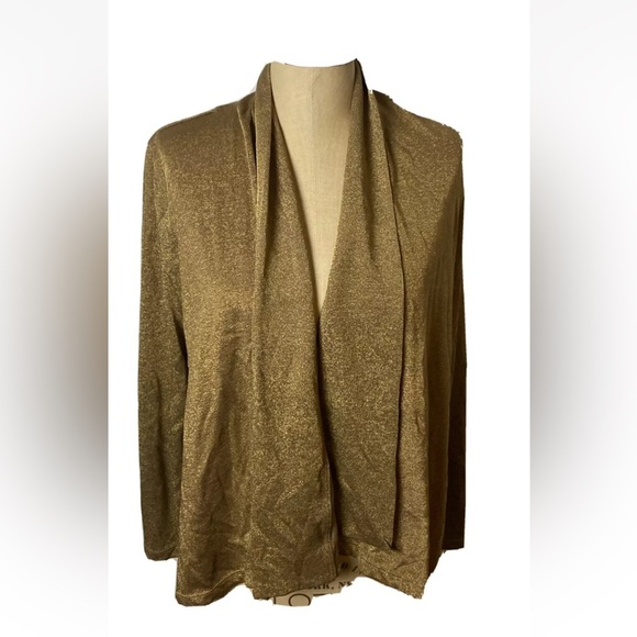 Lauren Ralph Lauren Gold Metallic Shimmer Open Front Cardigan Large shawl - Picture 7 of 9